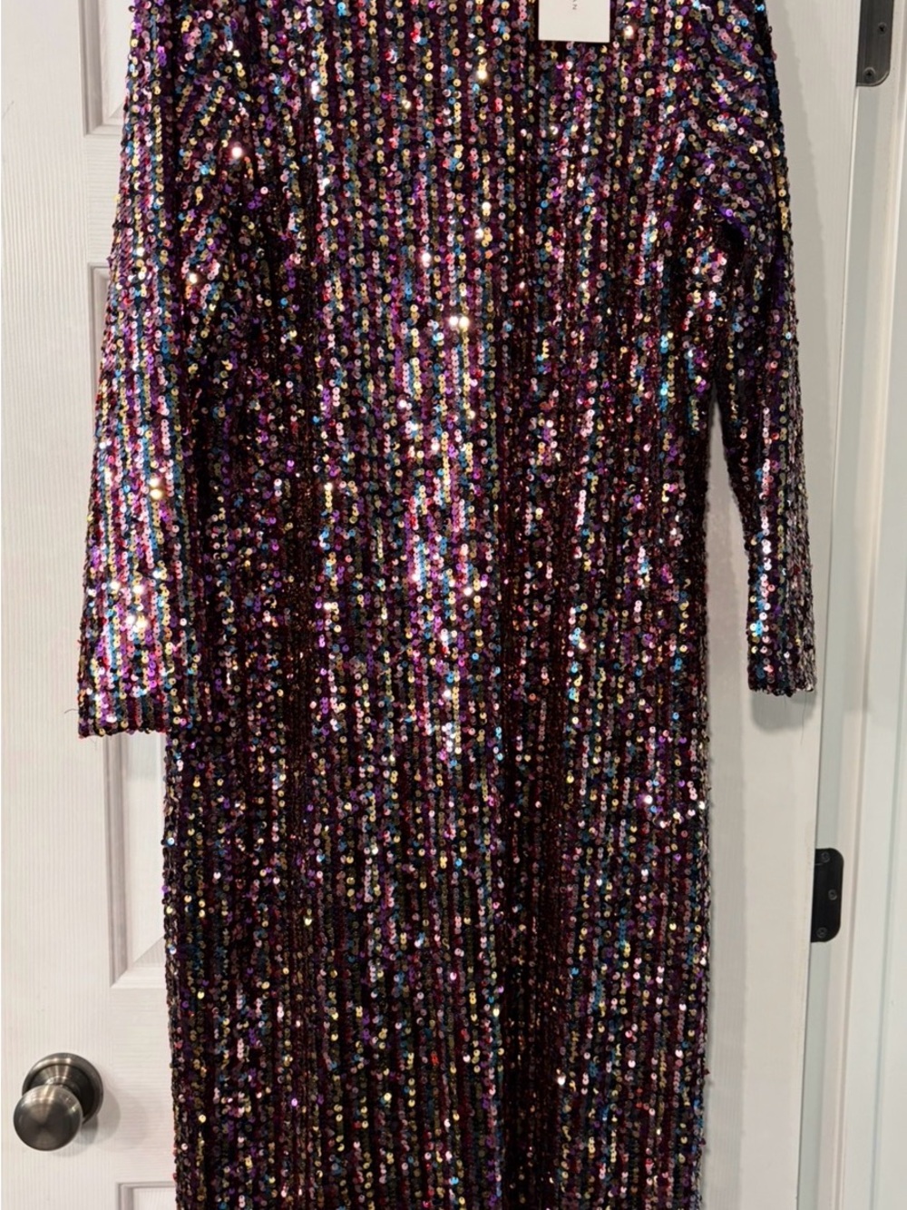 Zara Woman’s Sequin Long Sleeve Long Party Dress Purple Multi colored size Large